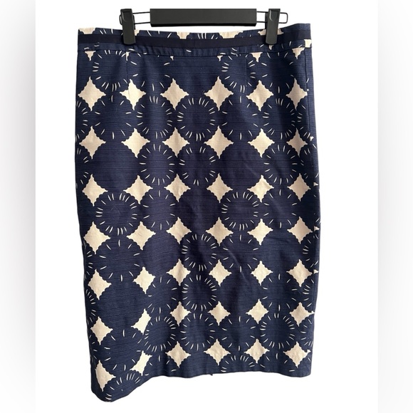 Boden Printed Pencil Skirt Geometric Circle Flowers Navy - Picture 1 of 4